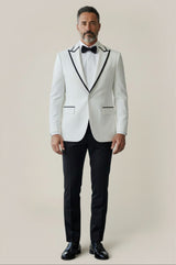 White Peak Lapel Dinner Jacket With Black Outline