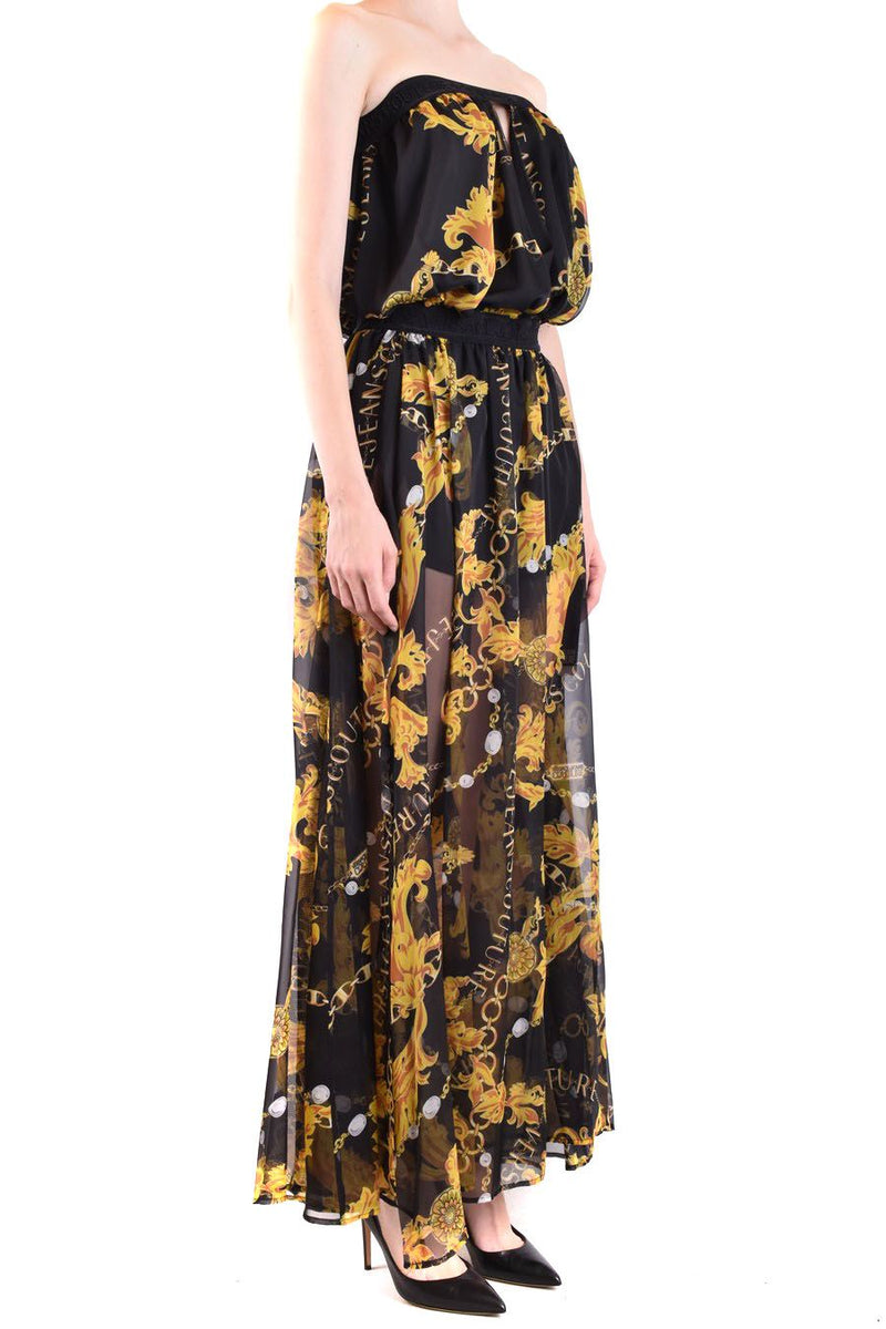 Long Black/Gold Chiffon Dress