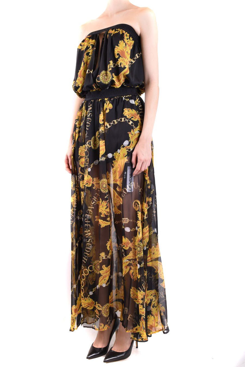 Long Black/Gold Chiffon Dress