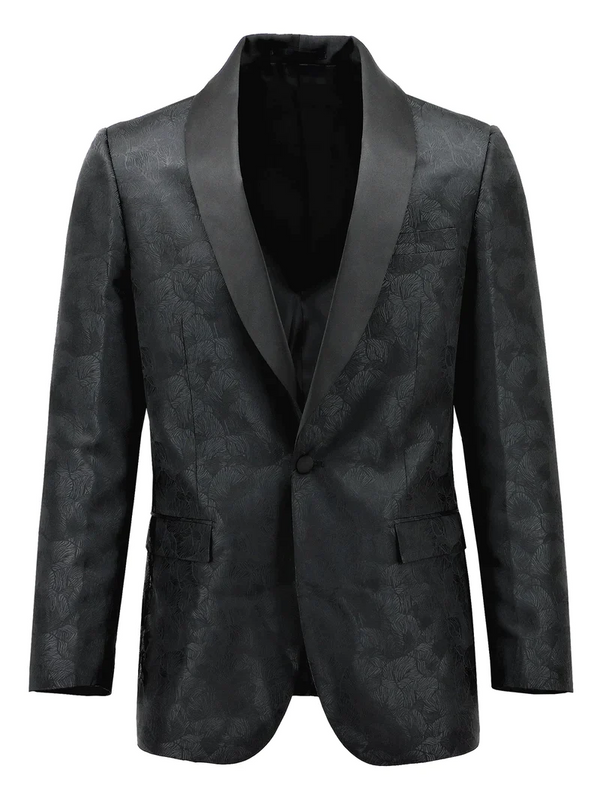 VERI Black Shawl Lapel Floral Print Dinner Jacket