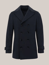 Doubled Breasted Wool Blend Overcoat in Navy