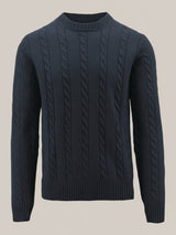 Cable Knit Crewneck Jumper in Navy