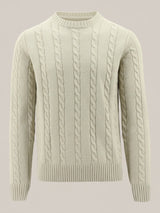 Cable Knit Crewneck Jumper in Beige