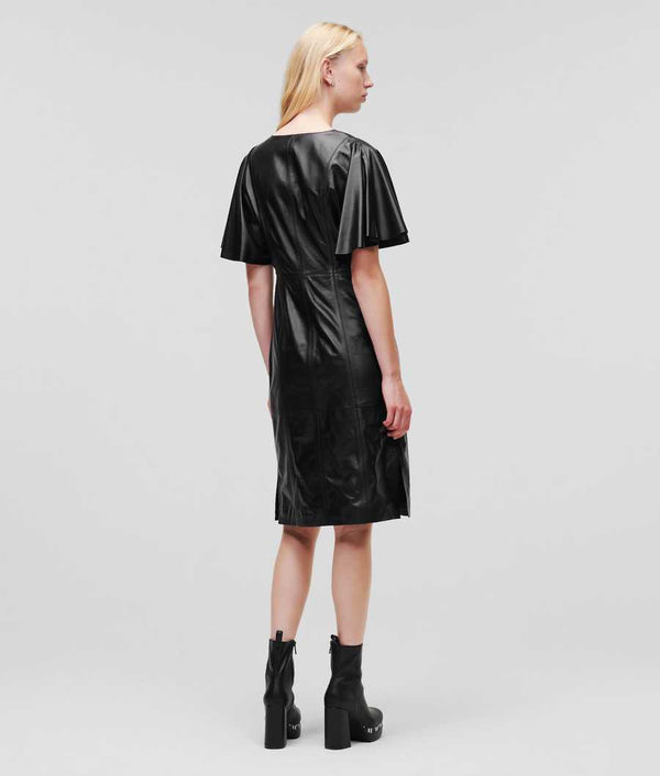 Black V-Neck Leather Dress