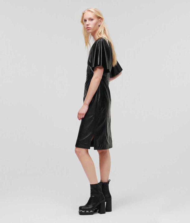 Black V-Neck Leather Dress