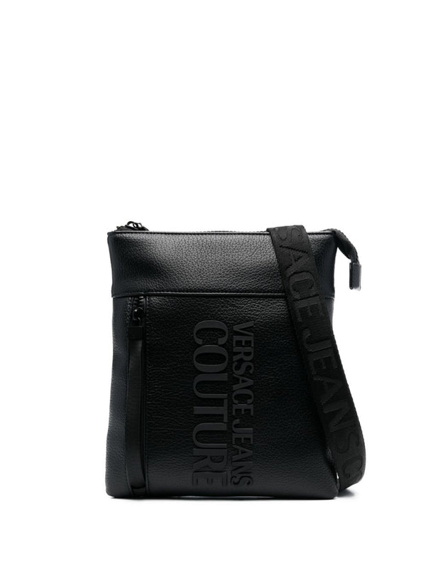 Black Leather Flat Couture Mens Crossbody Bag
