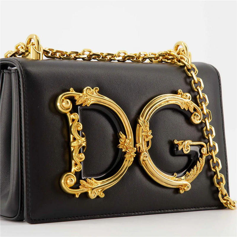 Black Leather DG Shoulder Bag