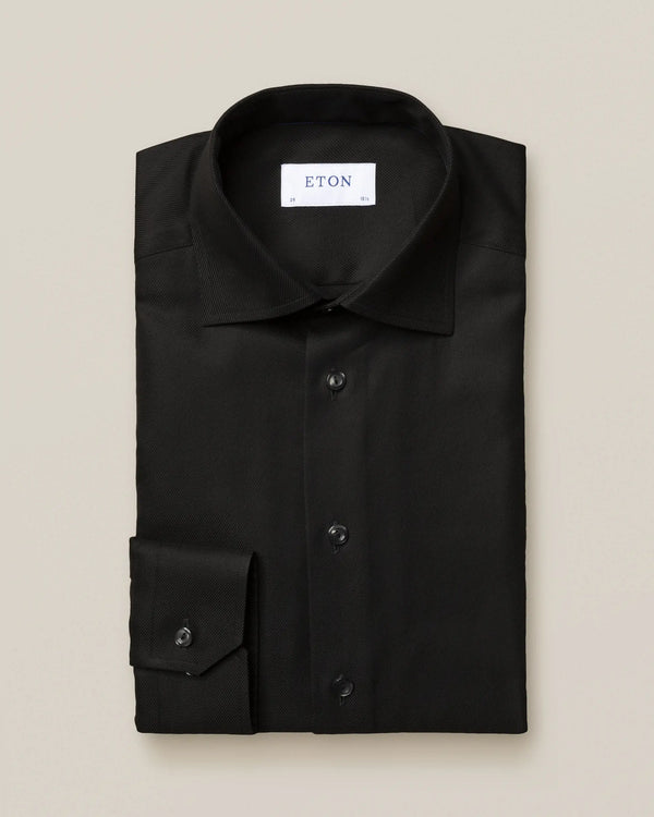 Black Textured Twill Shirt Slim Fit