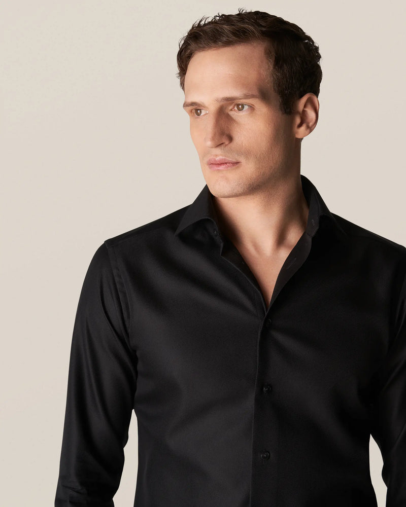 Black Textured Twill Shirt Slim Fit