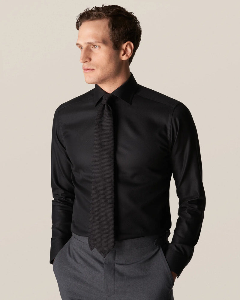 Black Textured Twill Shirt Slim Fit