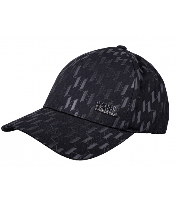 Black Cap with All Over Logo Print