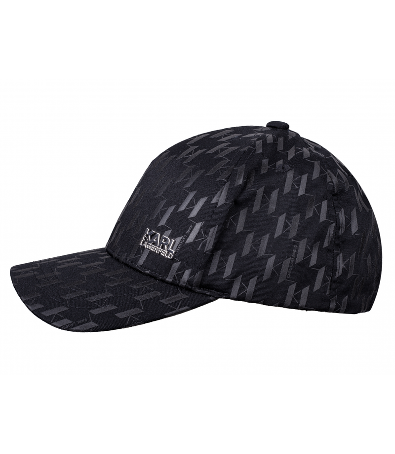 Black Cap with All Over Logo Print