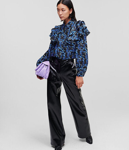 Long Sleeve Floral Print Silk Shirt