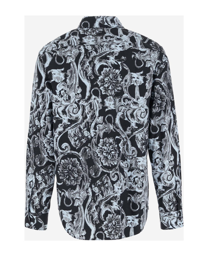 All Over Baroque Print Button Up Cotton Shirt