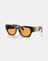 Medusa Emblem Square Sunglasses – Black / Amber