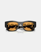 Medusa Emblem Square Sunglasses – Black / Amber
