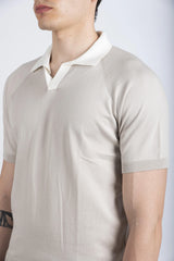 Knitted Cotton Polo in Light Brown
