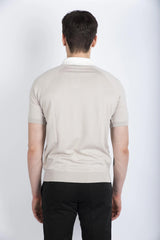 Knitted Cotton Polo in Light Brown