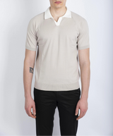 Knitted Cotton Polo in Light Brown