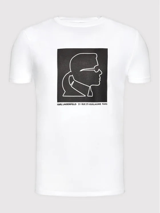 White KL Portrait Print T-Shirt
