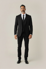 Allebasi Black Notch Lapel 2 Button Suit