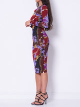 Chain Couture Patterned Midi Dress