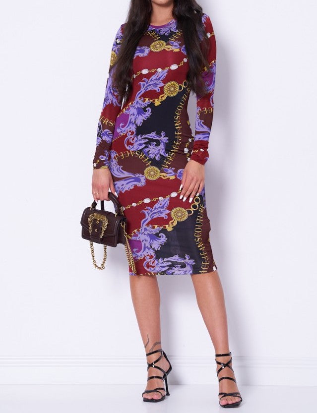Chain Couture Patterned Midi Dress