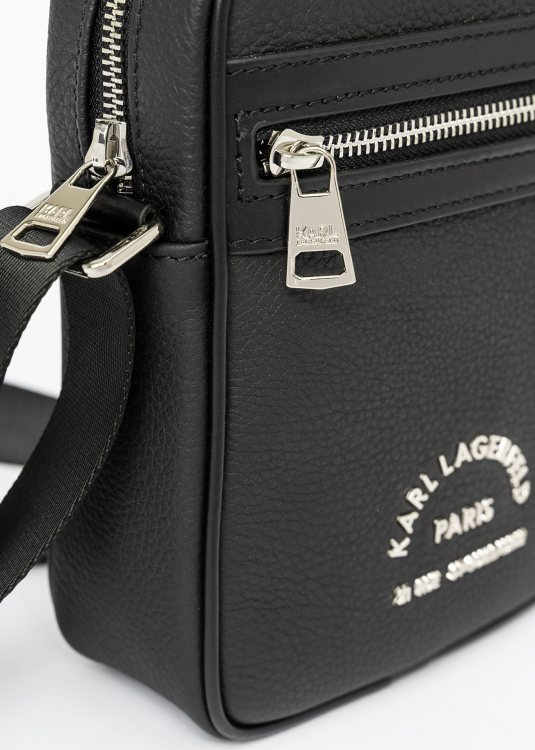 Black Leather Karl Side Bag Silver Hardware