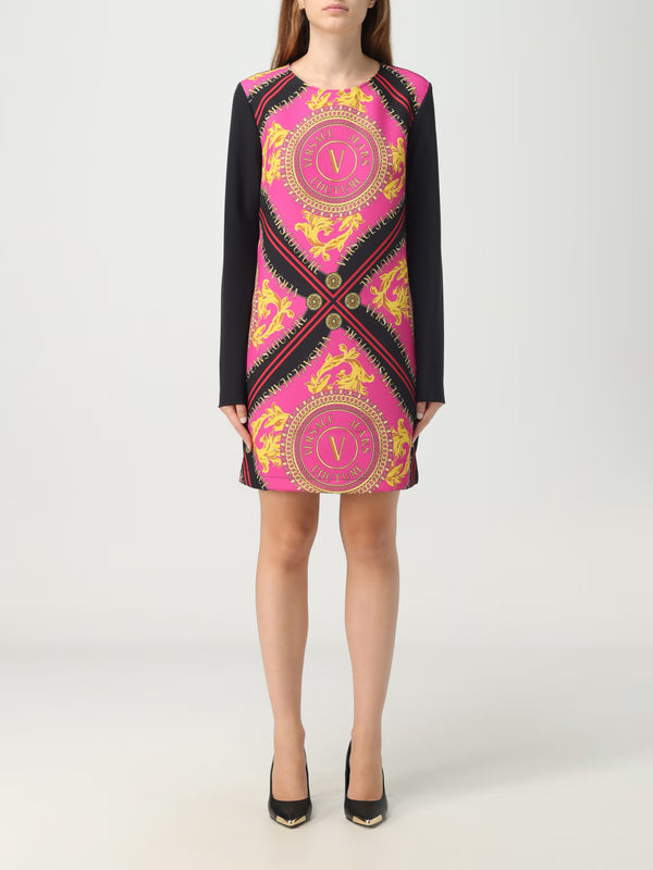 Pink/Black Chain Couture Long-Sleeve Mini Dress