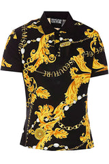 Black/Gold Chain Couture Print Polo