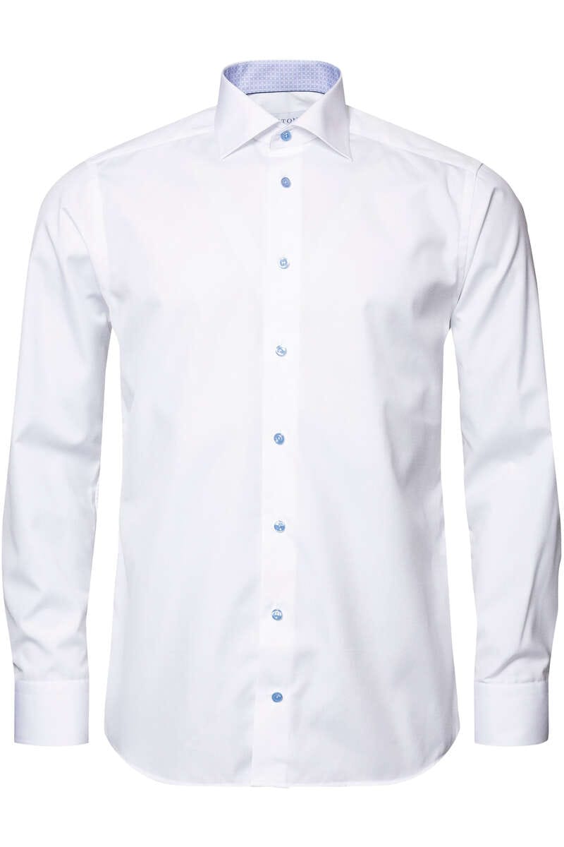 White Shirt with Blue Accents Contemporary Fit