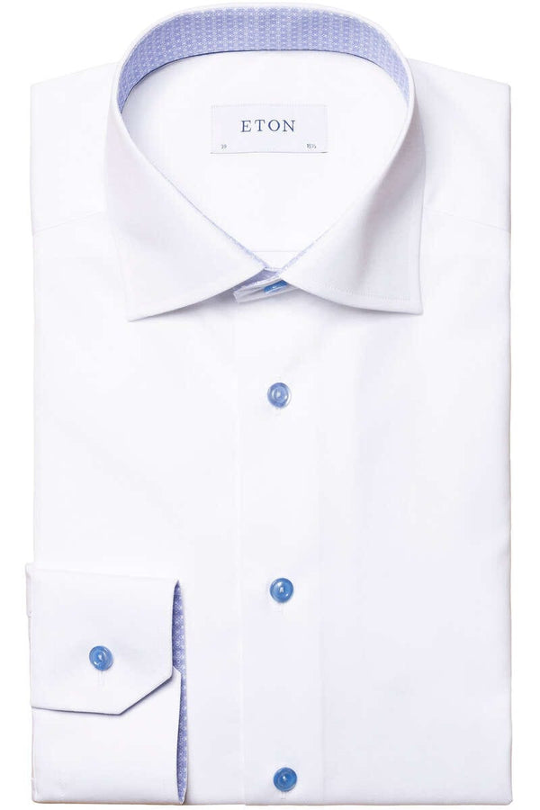 White Shirt with Blue Accents Contemporary Fit