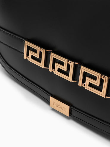 Greca Goddess Black Leather Clutch