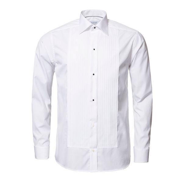White Plissé Black Tie Dress Shirt Slim Fit