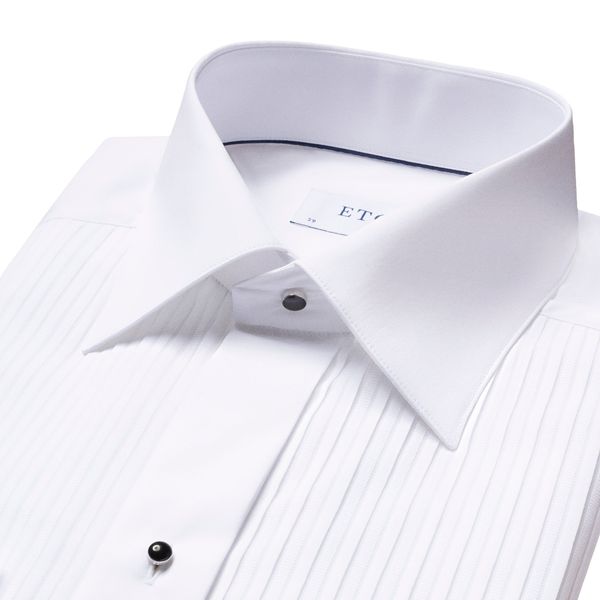 White Plissé Black Tie Dress Shirt Slim Fit