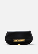 Greca Goddess Black Leather Clutch