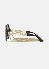 Greca Sunglasses in Black with Chain