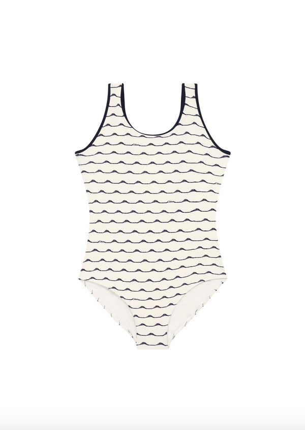 White and Navy One-Piece Swimsuit