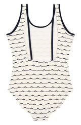 White and Navy One-Piece Swimsuit