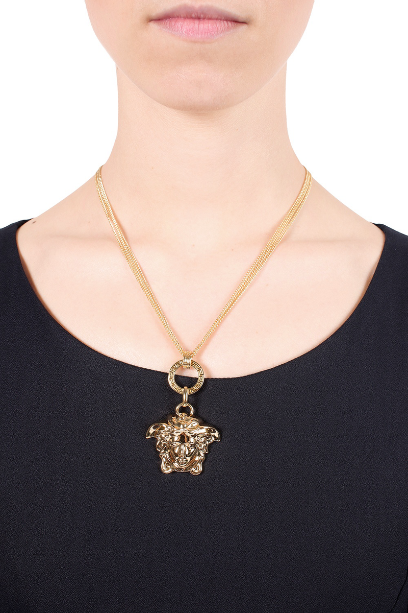 Gold Medusa Three Chain Necklace