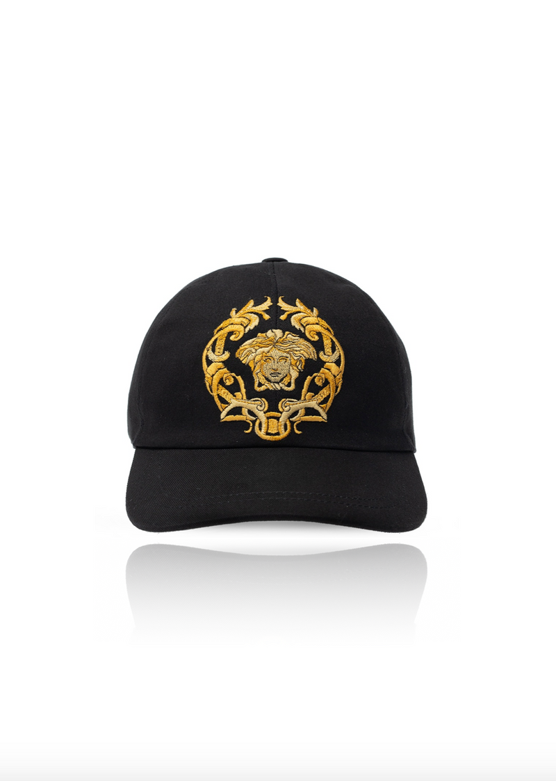 Black and Gold Embroidery Medusa Cap