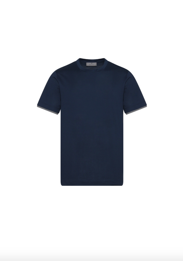 Navy Crew Neck T-Shirt with Sleeve Detail