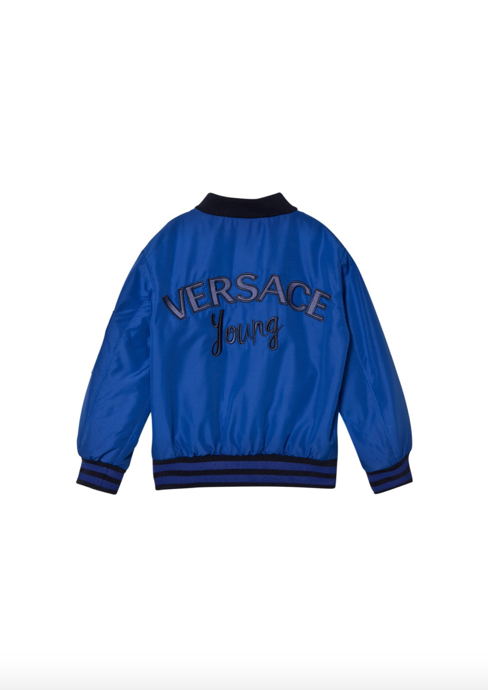 Blue and Black Bomber Jacket with Embroidered Logo – Veri Boutique