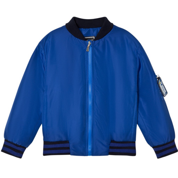 Blue and Black Bomber Jacket with Embroidered Logo