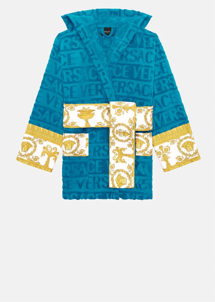 I Love Baroque Hooded Bathrobe Teal