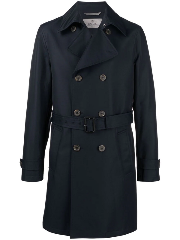 Navy Trench Coat with Belt