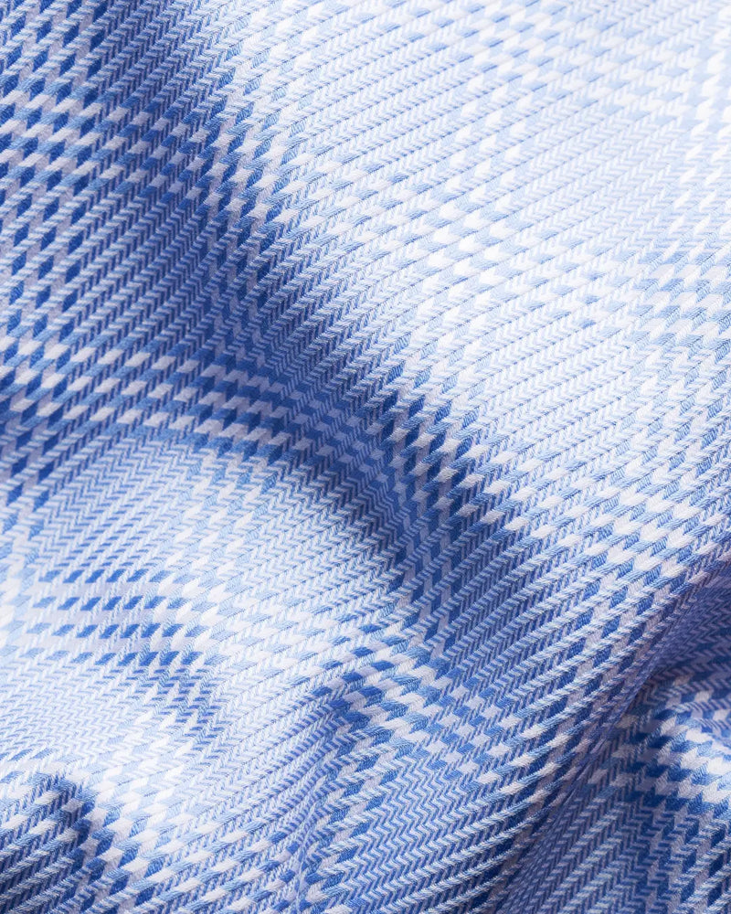 Mid Blue Checked King Twill Shirt Contemporary Fit